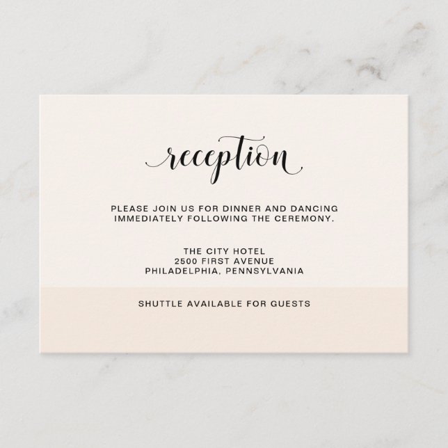 Blush Cascade | Feine Streifen Hochzeitsempfang Begleitkarte (Vorderseite)