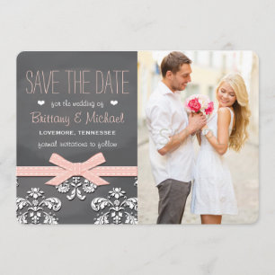 Blush Chalkboard Spitze und Bow Save the Date Card