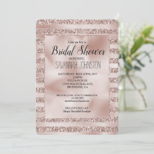 Blush Champagne Pink Glitzer Glam Streifen Einladung