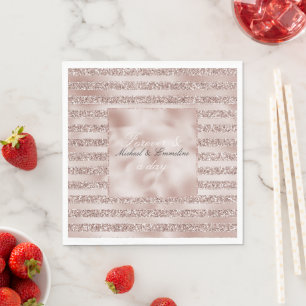 Blush Champagne Pink Glitzer Glam Streifen Serviette
