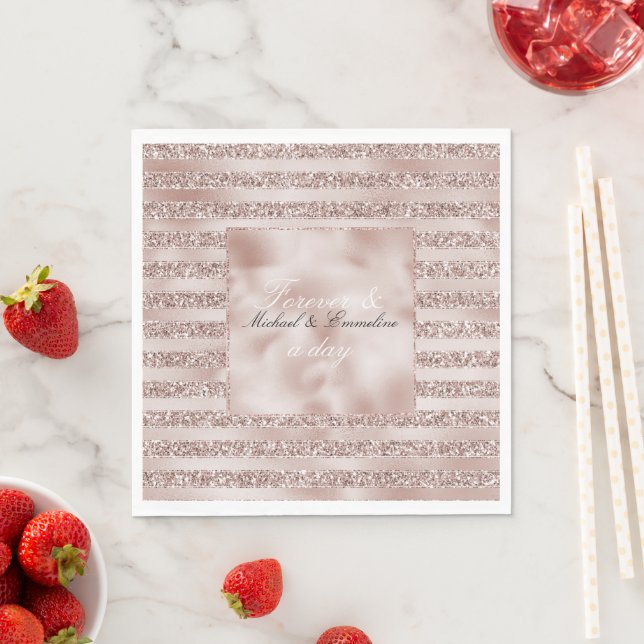Blush Champagne Pink Glitzer Glam Streifen Serviette (Beispiel)