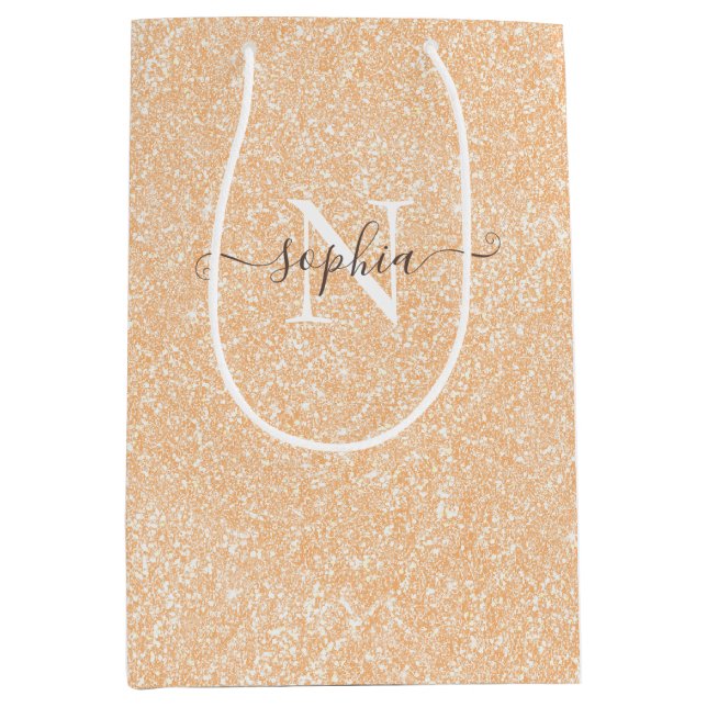 Blush Champagner Pink Glitzer individuell angepass Mittlere Geschenktüte (Vorderseite)