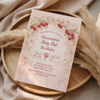 Blush Cherry Botanische Party zum 1. Geburtstag Einladung