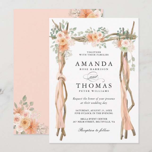 Blush Chic Floral Wedding Arch Thema Einladung (Vorne/Hinten)