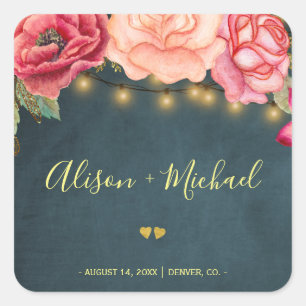 Blush chic peonies marine chalkboard herzen Hochze Quadratischer Aufkleber