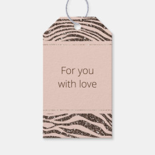 Blush Chocolate Brown Cream Zebra Glitzer Geschenkanhänger