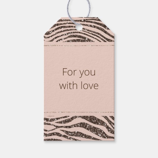 Blush Chocolate Brown Cream Zebra Glitzer Geschenkanhänger (Vorderseite)