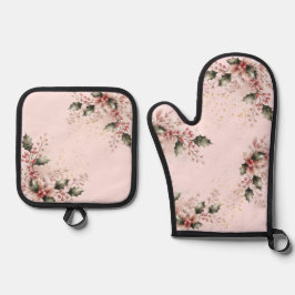 Blush Christmas Holly Foliage Design Ofenhandschuh & Topflappen-Set