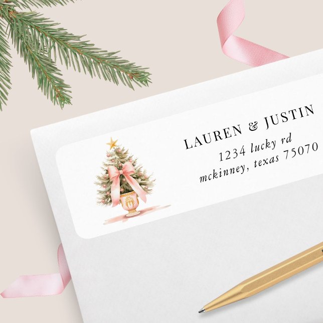 Blush Christmas Tree Bow Return Address Label (Von Creator hochgeladen)