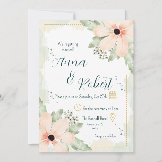 Blush Coneflower Watercolor Florals Wedding Einladung (Vorderseite)