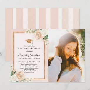 Blush & Copper Floral Graduation Party Foto Einladung