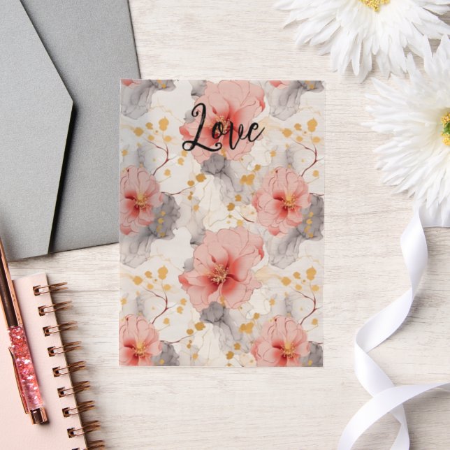 Blush Coral Gray Floral Liebe (Hochzeit)