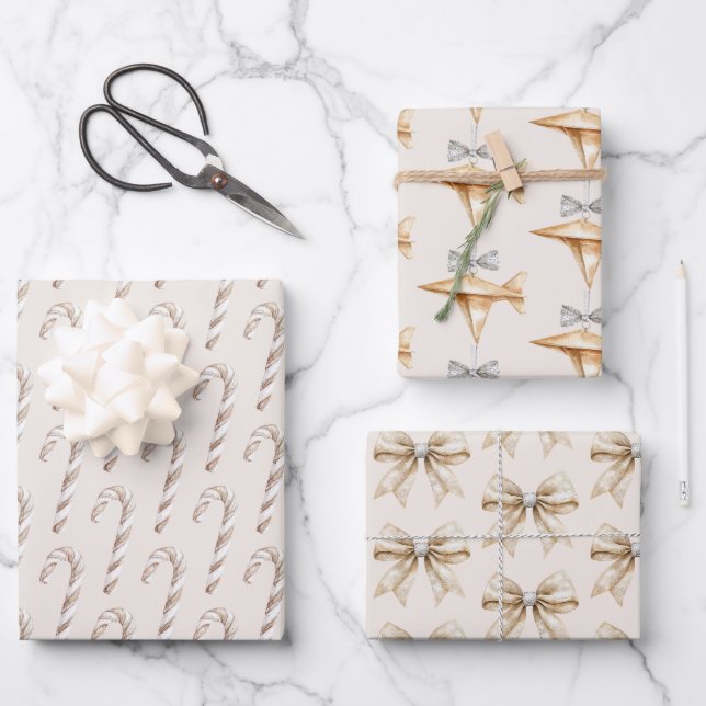 Blush Cream Candy Canes Airplanes Bows Christmas Geschenkpapier Set (Vorderseite)