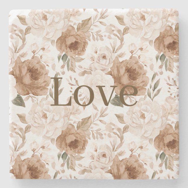 Blush Cream Flowers Love Valentine's Day Steinuntersetzer (Vorderseite)
