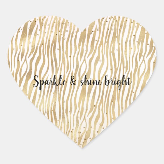 Blush Cream Zebra Glam Gold Confetti Sparkone Herz-Aufkleber (Vorderseite)