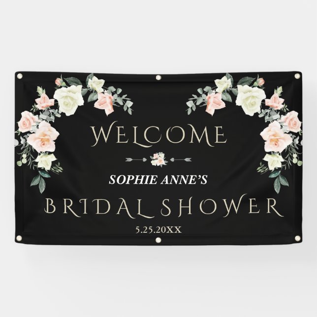 Blush Creme Bloral Brautparty Begrüßungszeichen Banner (Horizontal)