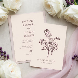 Blush-Creme & Burgunderrot Elegante Florale Hoch Einladung
