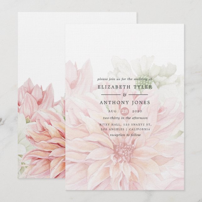 Blush Dahlias Floral Faire-part de mariage (Devant / Derrière)