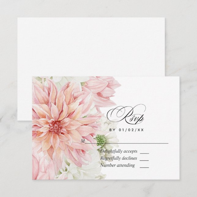 Blush Dahlias Floral Wedding RSVP Card (Vorne/Hinten)