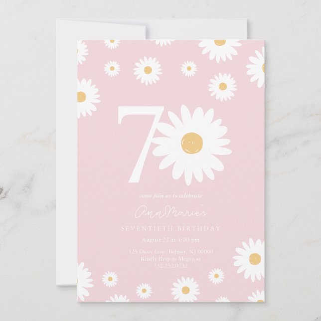 Blush Daisy 70th Birthday Invitation (Devant)