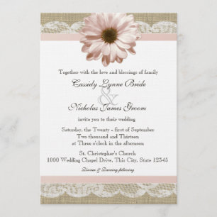 Blush Daisy Country Lace und Burlap Wedding Einladung