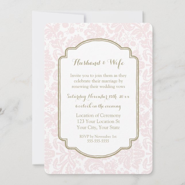 Blush Damask Vintage Vow Renewal Invitation (Dos)