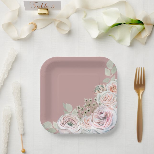 Blush Delicate Aquarellfarben Blume palepink Gebur Pappteller (Hochzeit)