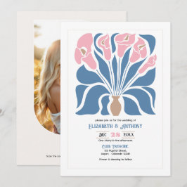 Blush & Denim Clay Abstract Floral Boho Wedding Einladung