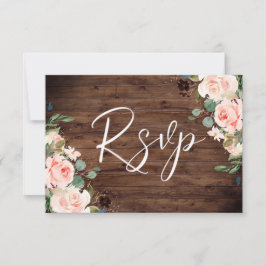 Blush Dreams: Blush Blume & Rustic Wood Wedding RSVP Karte