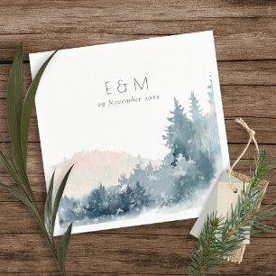 BLUSH DUSKY BLUE BERGE PINE MONOGRAM WEDING SERVIETTE