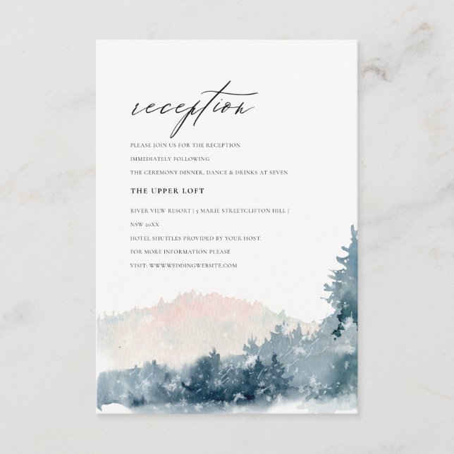 BLUSH DUSKY BLUE BERGE PINENWEDERREZEPTION BEGLEITKARTE (Vorderseite)