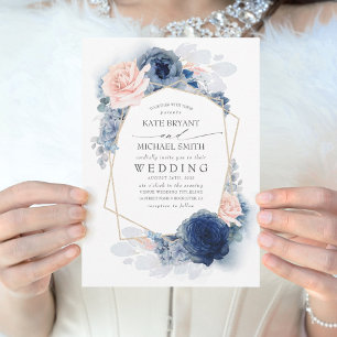 Blush Dusty and Navy Blue Floral Wedding Einladung