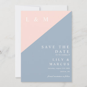 Blush Dusty Blue Minimalist Monogram Hochzeit Save The Date