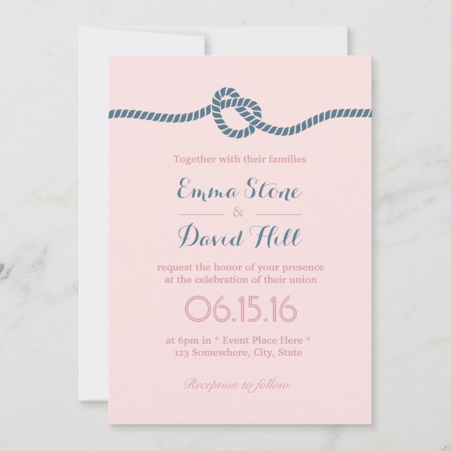 Blush & Dusty Blue The Knot Wedding Einladung (Vorderseite)