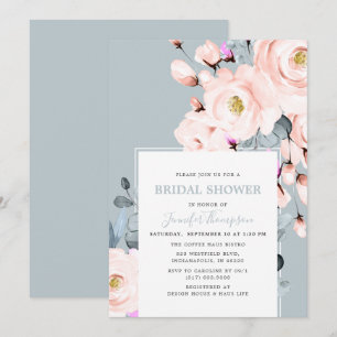 Blush & Dusty Blue Watercolor Brautparty Einladung