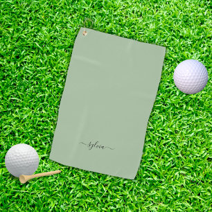 Blush Dusty Green Modern Girly Monogram Name Golfhandtuch