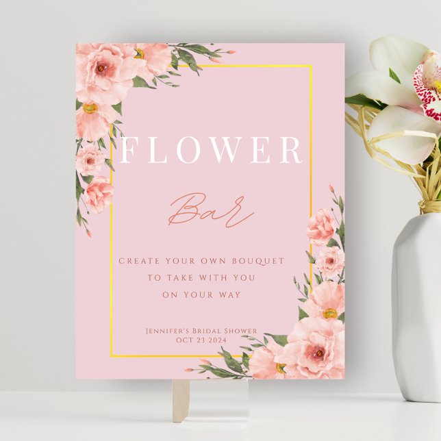 Blush Dusty Pink Blume Bar Brautparty Zeichen Poster (Blush Dusty Pink Flower Bar Bridal Shower Sign)