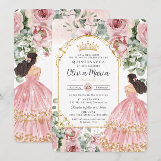 Blush Dusty Pink Blumenkleid Quinceañera Sweet 16 Einladung