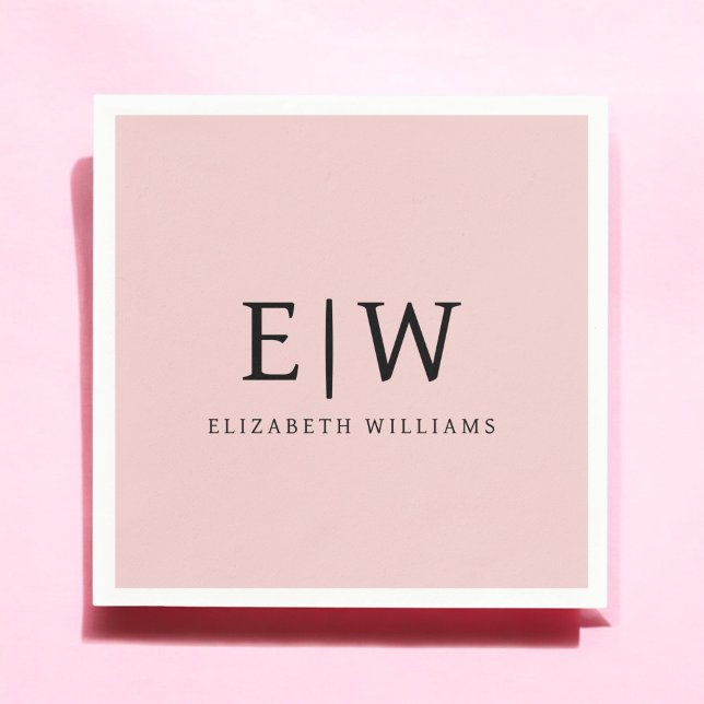 Blush Dusty Pink Girly Script Monogram Name Modern Serviette (Von Creator hochgeladen)