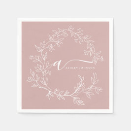 Blush Dusty Pink Girly Script Monogram Name Modern Serviette