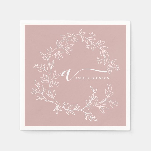 Blush Dusty Pink Girly Script Monogram Name Modern Serviette (Vorderseite)