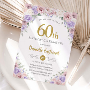 Blush Dusty Pink Lila Floral 50. 60. Geburtstag Einladung