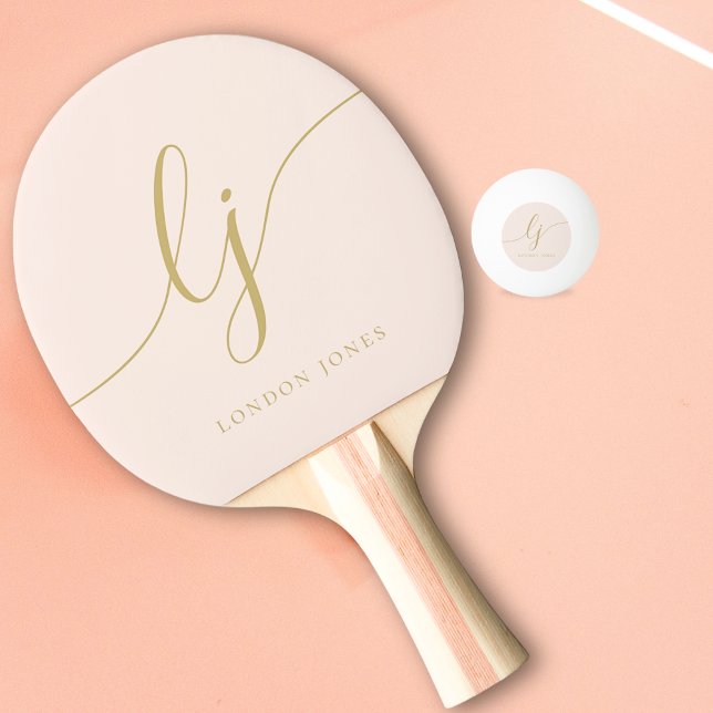 Blush Dusty Pink Modern Gold Script Monogram Name Tischtennis Schläger (Von Creator hochgeladen)