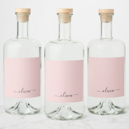 Blush Dusty Pink Modern Script Girl Monogram Name Alkoholflaschenetikett