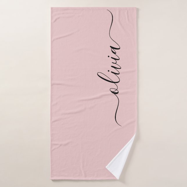 Blush Dusty Pink Modern Script Girl Monogram Name Badehandtuch (Badehandtuch)