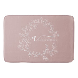 Blush Dusty Pink Modern Script Girl Monogram Name Badematte