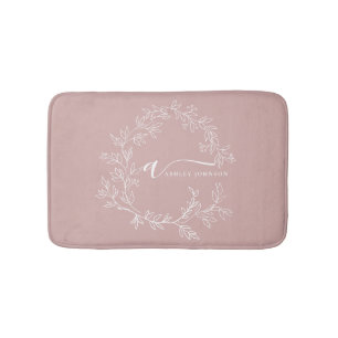 Blush Dusty Pink Modern Script Girl Monogram Name Badematte