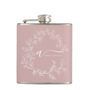 Blush Dusty Pink Modern Script Girl Monogram Name Flachmann