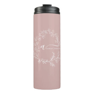Blush Dusty Pink Modern Script Girl Monogram Name Thermosbecher
