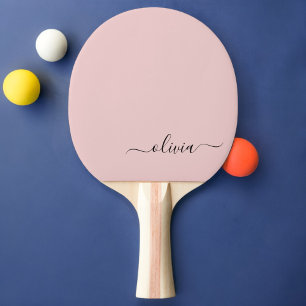 Blush Dusty Pink Modern Script Girl Monogram Name Tischtennis Schläger
